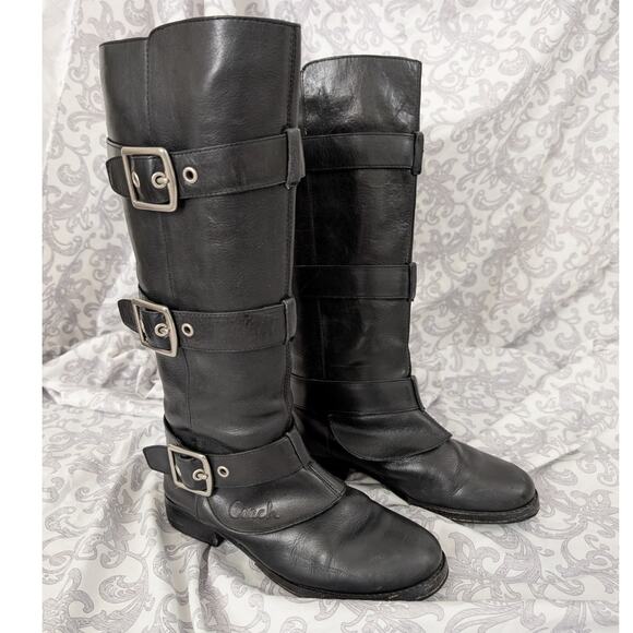 Coach Shoes - Coach Jordan tall black leather moto riding boots size 6